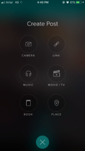 Vero app Sharing options